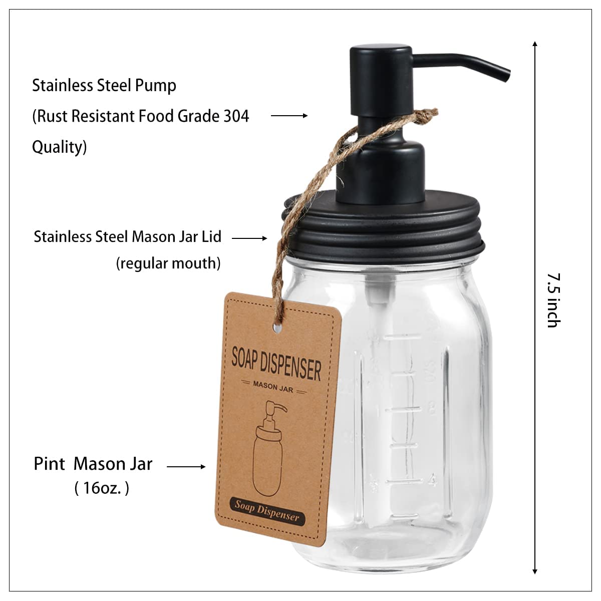 Amolliar Mason Jar Bathroom Accessories Set(4 Pcs) -Lotion Soap Dispenser &Cotton Swab Holder &Toothbrush Holder-Rustic Farmhous